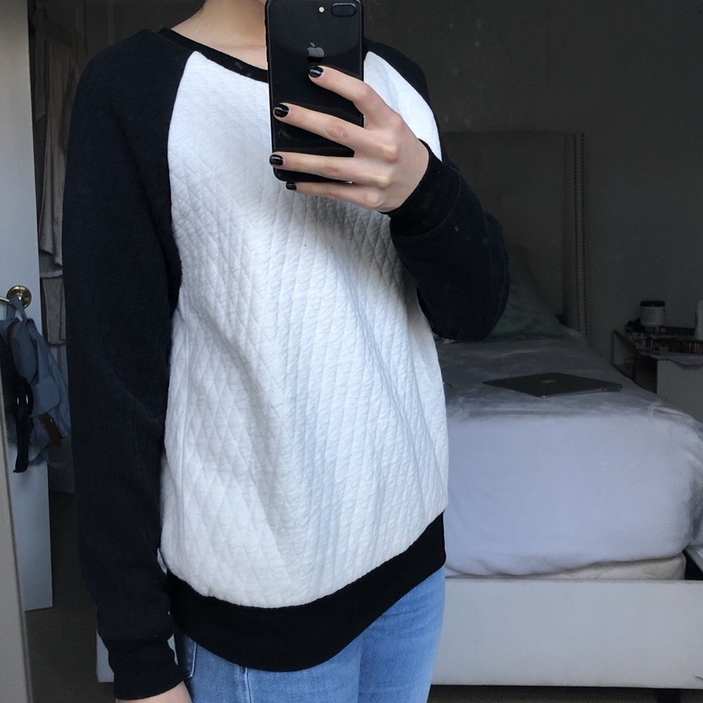 LF black and white quilted sweater with zipper